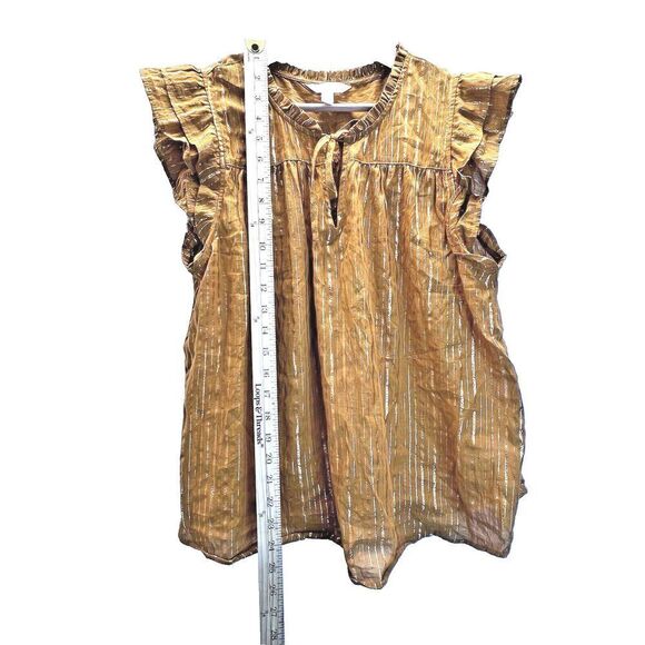 Lauren Conrad Dreamy Gold Ruffled Shoulder Tie Front Womens Blouse Shirt L - Picture 3 of 8